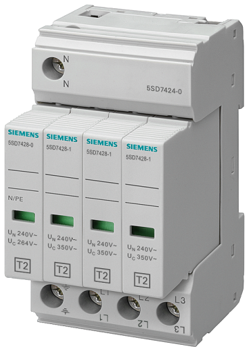 Катоден отводител Siemens 5SD7424-0 - Тип 2, 20/40kA, 350V, 3P+N/PE, 4 мод.