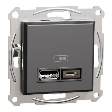 Розетка 2xUSB за зареждане тип A+C 2.4A 12W Schneider Asfora EPH2700371 - Анрацит