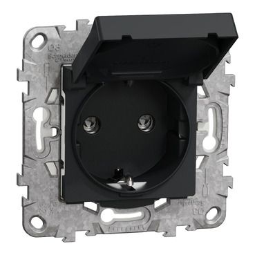 Контакт Шуко 16A  с капак IP44 и с детска защита Schneider Unica NU508254 - Антрацит
