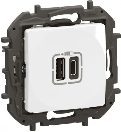 Розетка 2xUSB за зареждане тип A+C Legrand Niloe New NP3403WH - Бял