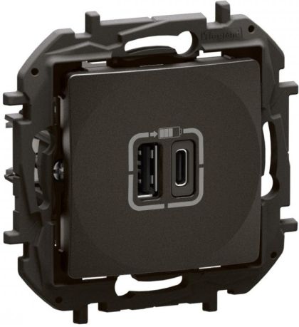 Розетка 2xUSB за зареждане тип A+C Legrand Niloe New NP3403BK - Черен