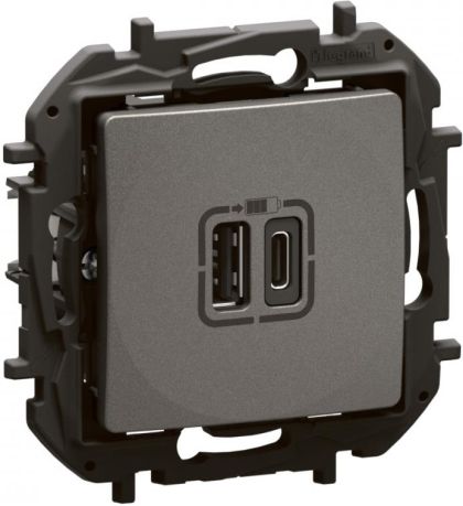 Розетка 2xUSB за зареждане тип A+C Legrand Niloe New NP3403MG - Сив