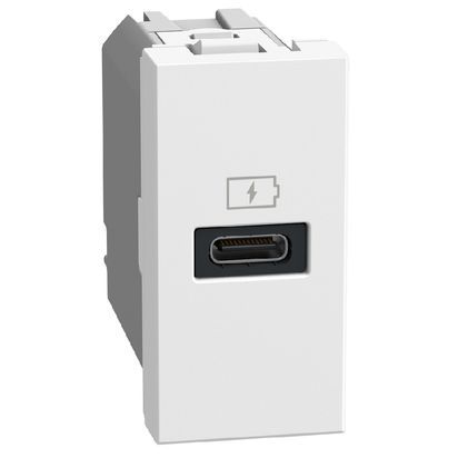 Розетка 1 модул USB тип C 20W Bticino Light Now YW4192C - Бял мат