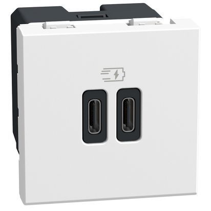 Розетка 2 модула 2xUSB тип C 30W Bticino Light Now YW4293CC - Бял мат