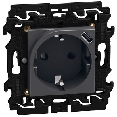 Контакт Шуко с детска защита и USB-C Bticino Light Now YD4141USB - Графит мат