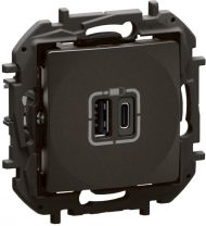 Розетка 2xUSB за зареждане тип A+C Legrand Niloe New NP3403BK - Черен