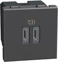 Розетка 2 модула 2xUSB тип C 30W Bticino Light Now YD4293CC - Графит мат